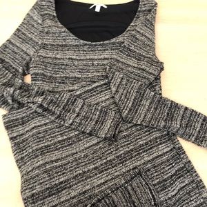 Long floor length long sleeve black & tan dress L